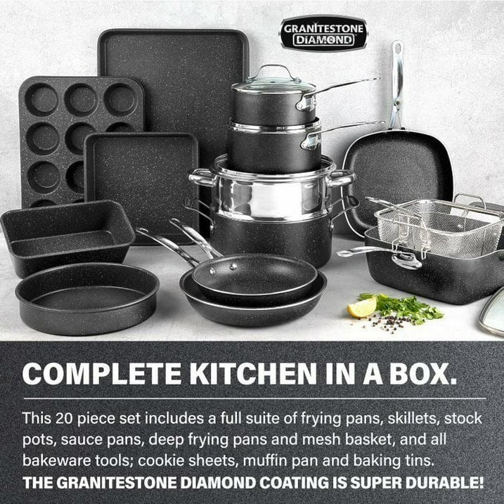 Granitestone 20 Piece Complete Kitchen in Box, Nonstick Cookware & Bakeware Set