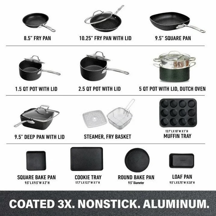 Granitestone 20 Piece Complete Kitchen in Box, Nonstick Cookware & Bakeware Set