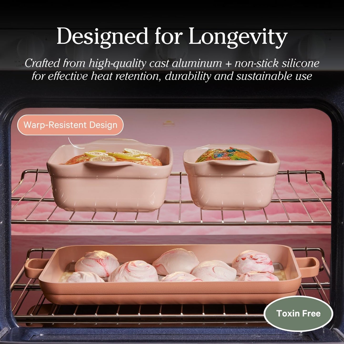Bakeware Set | 5-Piece Nonstick, Toxin-Free, Ceramic, Cast Aluminum Set with Oven Pan, Bakers, & Oven Mat