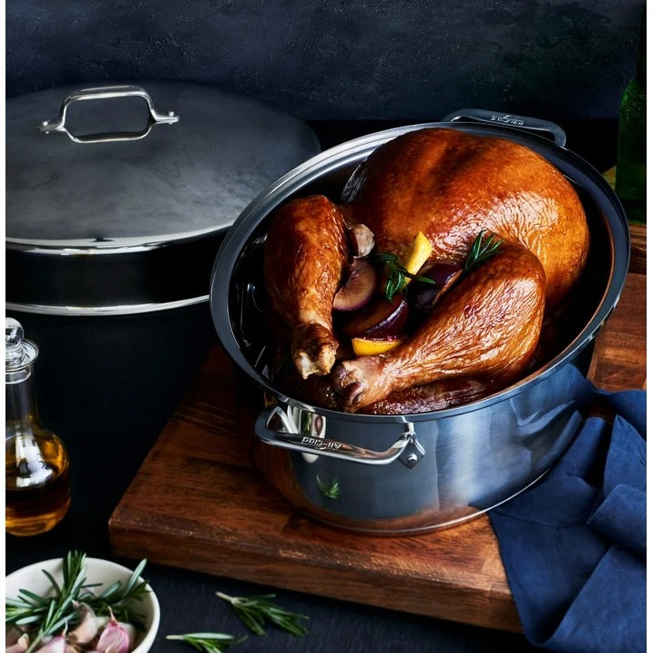 All-Clad E7879664 Stainless Steel Dishwasher Safe Oven Safe Covered Oval Roaster Cookware 20-lbs Silver