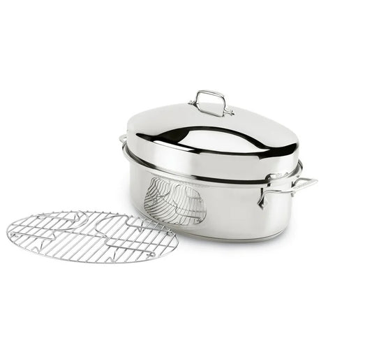All-Clad E7879664 Stainless Steel Dishwasher Safe Oven Safe Covered Oval Roaster Cookware 20-lbs Silver