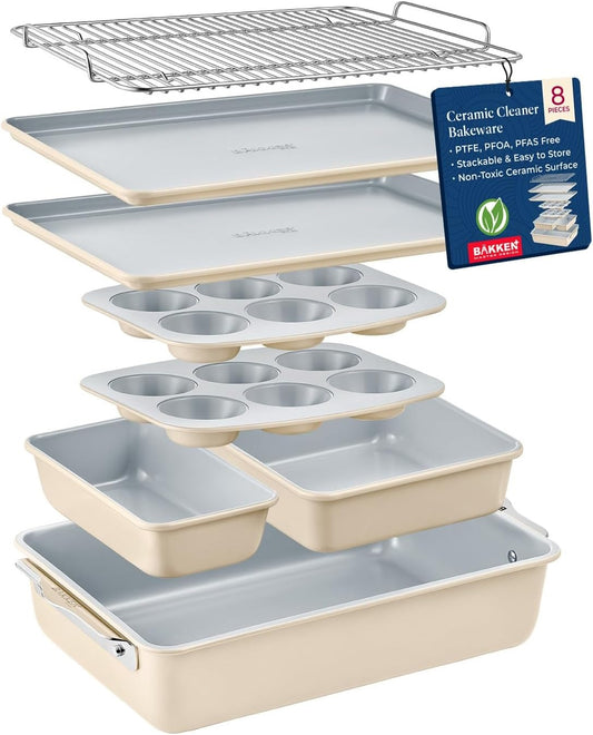 8-Piece Stackable Bakeware Set - Ceramic Non-Stick Coating