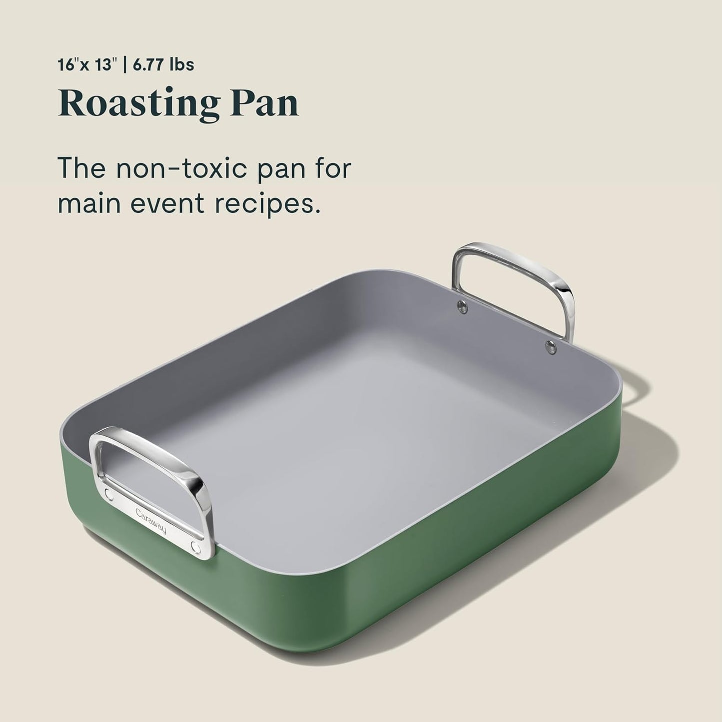 Caraway Roasting Pan - 16x13” Roasting Pan with Rack - Non-Stick Ceramic Coated - Non Toxic