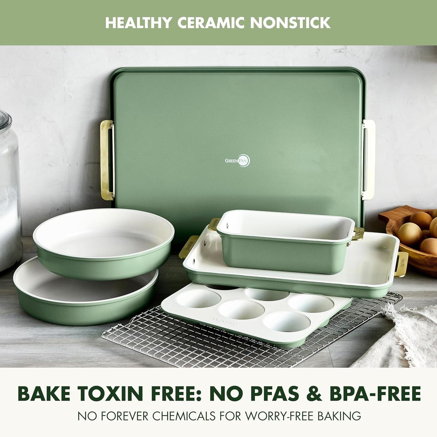 Bakeware Set, 7 Piece Nonstick Ceramic Gold