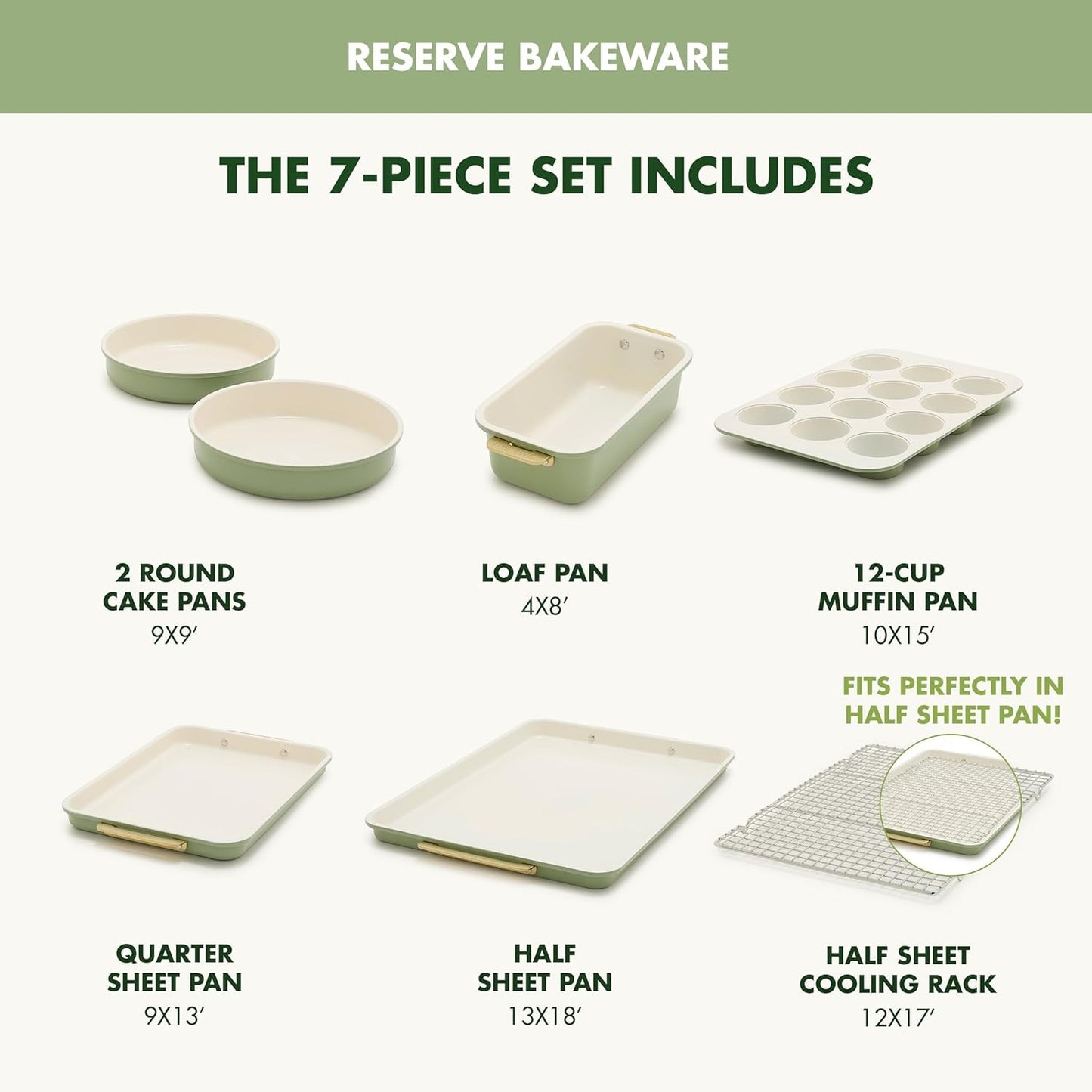 Bakeware Set, 7 Piece Nonstick Ceramic Gold
